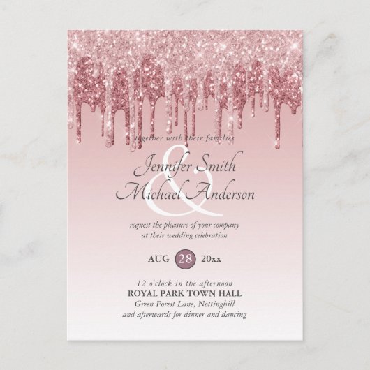 Budget Roze GlITTER Roze Goud TROUWKAART UITNODIGI Briefkaart (Voorkant)