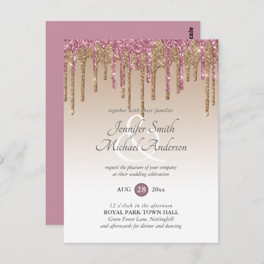 Budget Roze GlITTER Roze Goud TROUWKAARTJE Briefkaart (Voorkant / Achterkant)