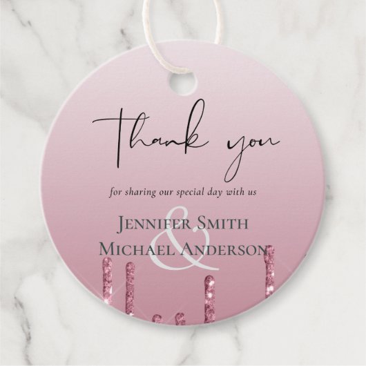 BUDGET Roze Glitter Trouwen Bedankjes Labels (Voorkant)