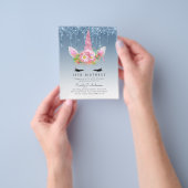 BUDGET Roze Glitter Unicorn Girls Birthday Invita Flyer (Hand)