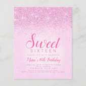 Budget Roze Glitters, Sweet 16 Uitnodigingen (Voorkant)