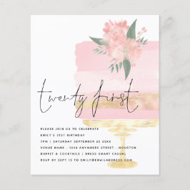 Budget Roze Gold Birthday Cake 21st Party Uitnodig