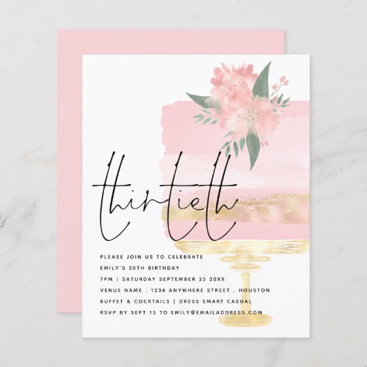 Budget Roze Gold Birthday Cake 30th Party Invite (Voorkant / Achterkant)