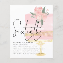 Budget Roze Gold Birthday Cake 60th Party Invite