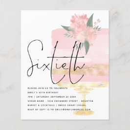 Budget Roze Gold Birthday Cake 60th Party Invite Flyer