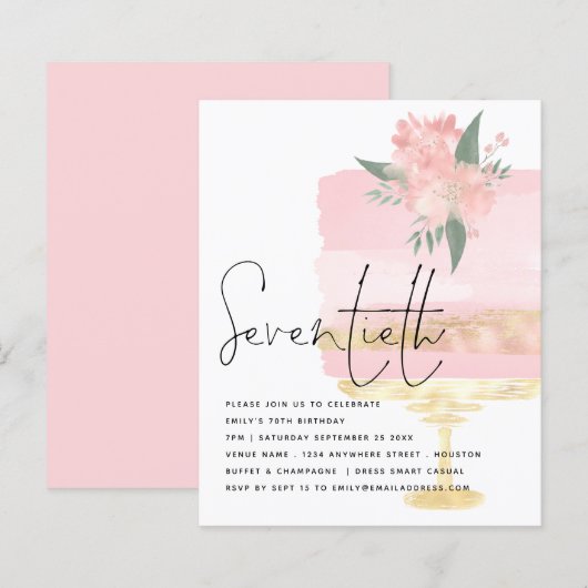 Budget Roze Gold Birthday Cake 70th Party Invite (Voorkant / Achterkant)