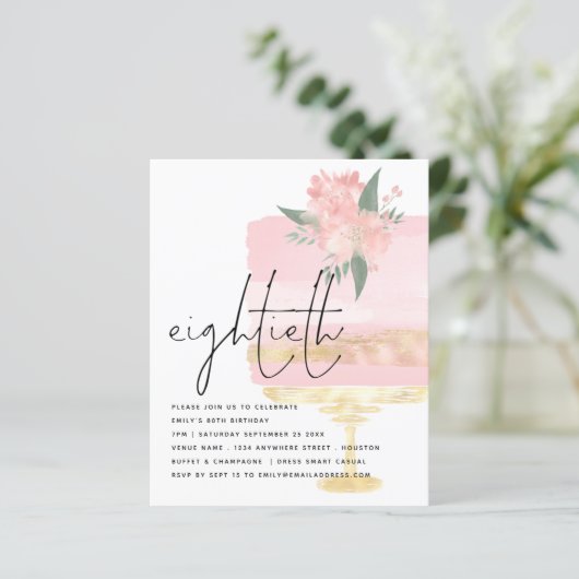 Budget Roze Gold Birthday Cake 80th Party Invite (Staand voorkant)