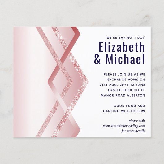 Budget Roze goud Art Deco Folie Look Navy Bruiloft (Voorkant)