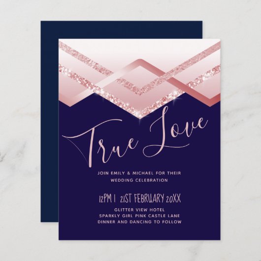 Budget Roze goud Art Deco Folie Look Navy Bruiloft (Voorkant / Achterkant)