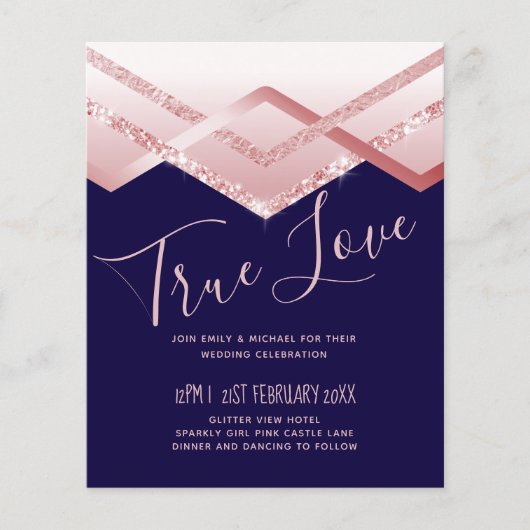 Budget Roze goud Art Deco Folie Look Navy Bruiloft (Voorkant)