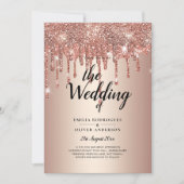 Budget Roze Goud Druppelende Glitters Bruiloft Uit Kaart (Voorkant)