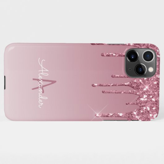 Budget Roze Goud Druppelende Glitters Monogram Naa iPhone Hoesje (Achterkant horizontaal)