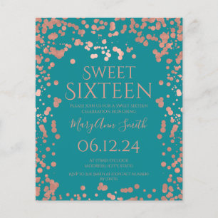 Budget Roze Goud Folie Confetti Sweet 16 Teal  Flyer