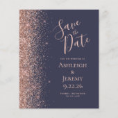 Budget Roze Goud Glitter Donkerblauwe Save the Dat (Voorkant)