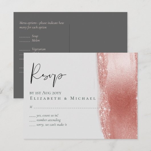 Budget Roze goud Glitter Folie Look Bruiloft Briefkaart (Voorkant / Achterkant)