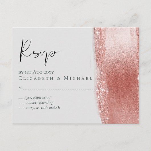 Budget Roze goud Glitter Folie Look Bruiloft Briefkaart (Voorkant)