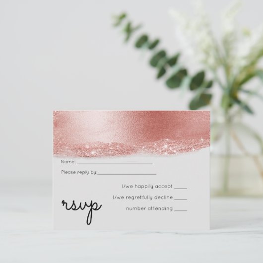 Budget Roze goud Glitter Folie Look Bruiloft Uitnodiging Briefkaart (Staand voorkant)