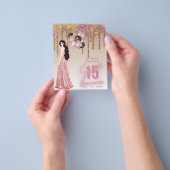 Budget Roze Goud Glitter Quinceanera Bruine Pruik Flyer (Hand)