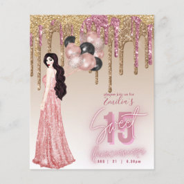 Budget Roze Goud Glitter Quinceanera Bruine Pruik Flyer