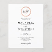 Budget Roze Goud Monogram Huwelijksuitnodiging (Voorkant)