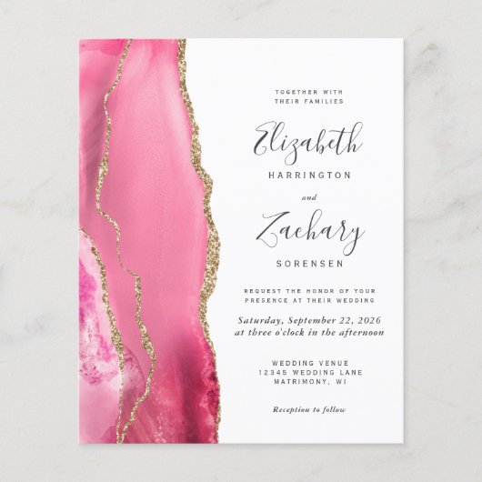 Budget Roze Gouden Agaat QR Code Huwelijksuitnodig (Voorkant)