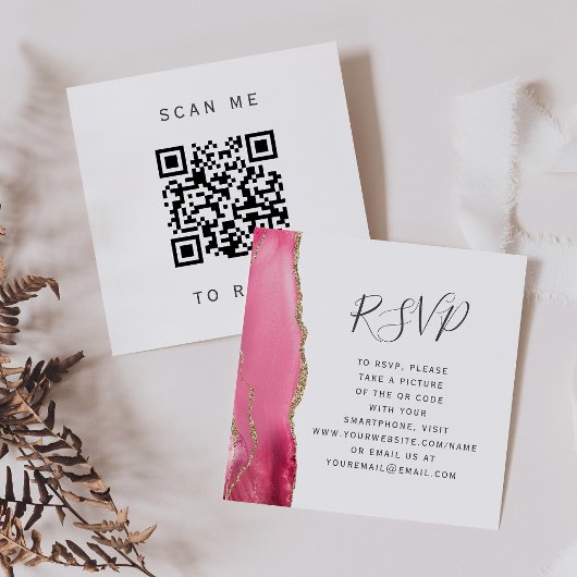 Budget Roze Gouden Agaat Trouwen QR Code RSVP Informatiekaartje