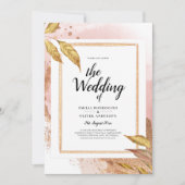BUDGET Roze Gouden Bladeren Trouw Uitnodiging QR C (Voorkant)