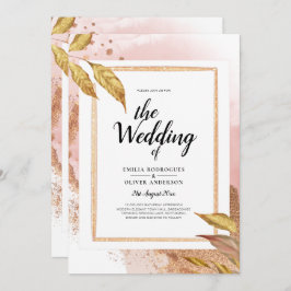 BUDGET Roze Gouden Bladeren Trouw Uitnodiging QR C