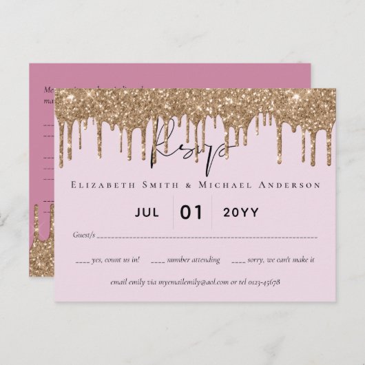 BUDGET Roze Gouden Glitter Bruiloft RSVP Briefkaart (Voorkant / Achterkant)