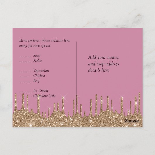 BUDGET Roze Gouden Glitter Bruiloft RSVP Briefkaart (Achterkant)