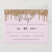 BUDGET Roze Gouden Glitter Bruiloft RSVP Briefkaart (Voorkant)