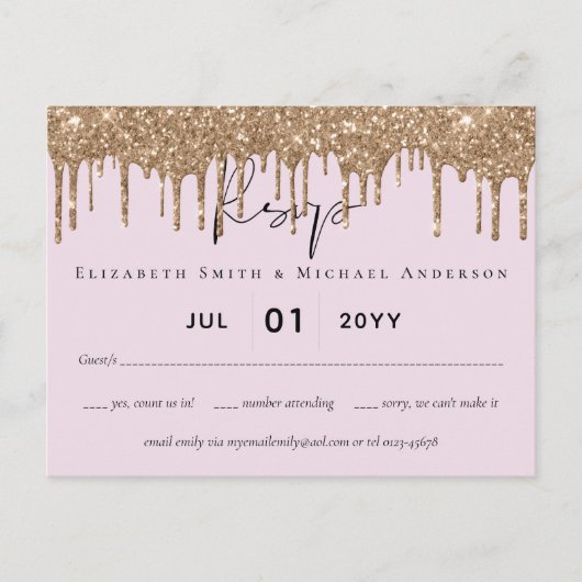 BUDGET Roze Gouden Glitter Bruiloft RSVP Briefkaart (Voorkant)