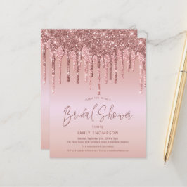 Budget Roze Gouden Glitter Bruiloftsfeest Uitnodig