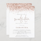 Budget Roze Gouden Glitter Sweet Sixteen Uitnodigi (Voorkant / Achterkant)