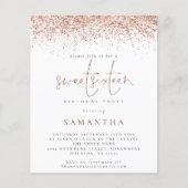 Budget Roze Gouden Glitter Sweet Sixteen Uitnodigi (Voorkant)