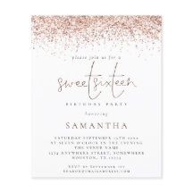 Budget Roze Gouden Glitter Sweet Sixteen Uitnodigi