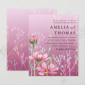 Budget Roze Grassen & Foliage Trouwuitnodiging (Voorkant / Achterkant)
