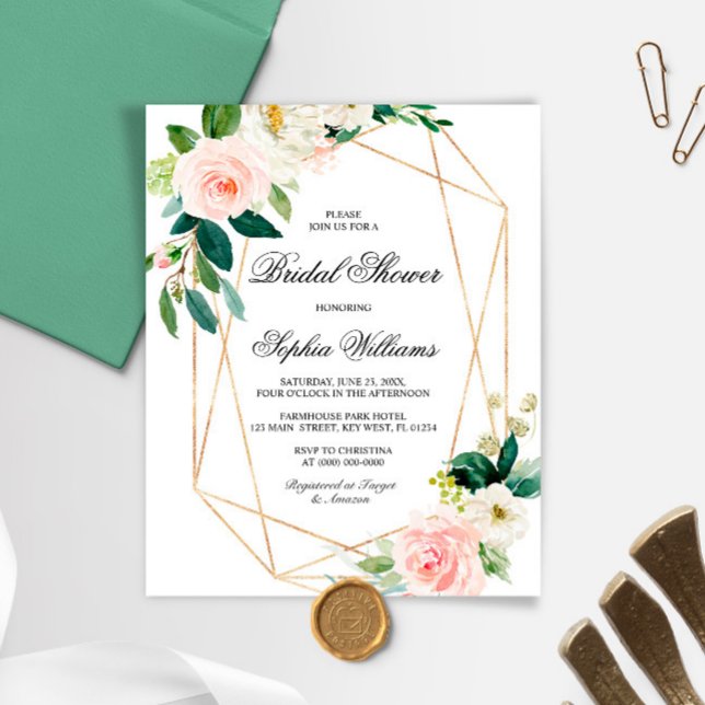 Budget Roze & Greenery Bridal Shower Invitation (Creator heeft geüpload)