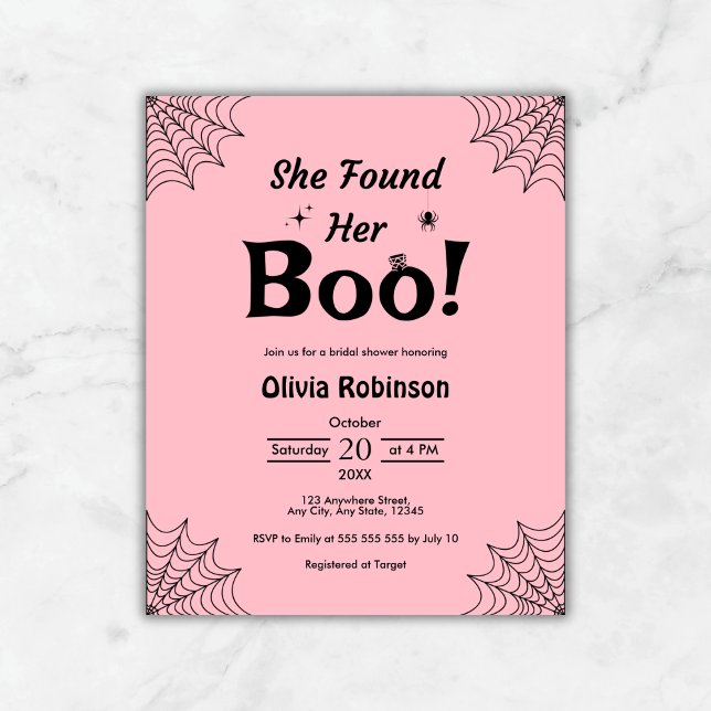 Budget Roze Halloween Bruids Douche Uitnodiging (Budget Pink She Found Her Boo Halloween Bridal Shower Invitation )