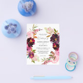 Budget Roze- Hete Blush & Paarse Bloemige Bruiloft Flyer (Enkel)