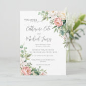 Budget Roze & Ivoor Floral Elegant Huwelijk Kaart (Staand voorkant)