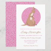 Budget Roze Kangaroo Baby Girl Uitnodiging (Voorkant / Achterkant)