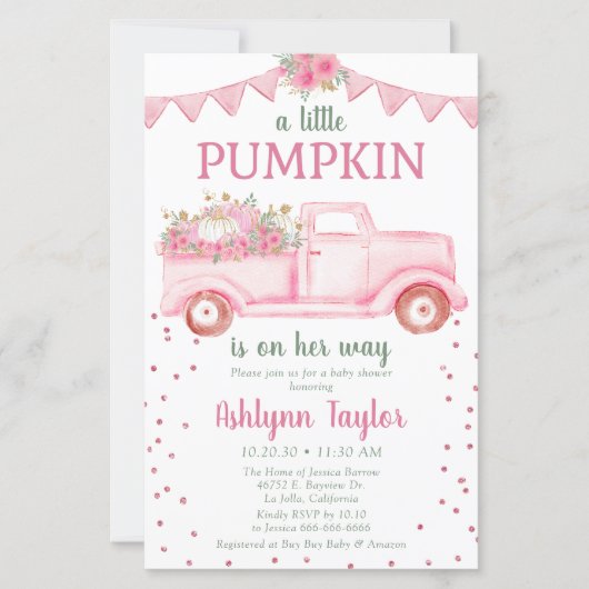 Budget roze Little Pumpkin Baby shower Invitation (Voorkant)