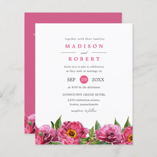 BUDGET  roze magenta pinda's Floral Wedding (Voorkant / Achterkant)