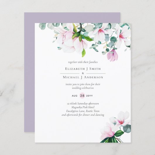 BUDGET Roze Magnolias Eucalyptus Lavender Weddensc (Voorkant / Achterkant)