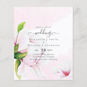 BUDGET  roze Magnolias Floral Wedding Invite Flyer