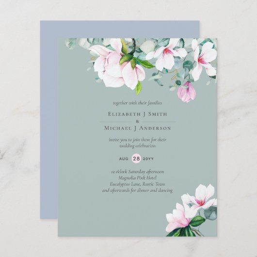 BUDGET Roze Magnolia's Salie Eucalyptus Blauwe Tro (Voorkant / Achterkant)