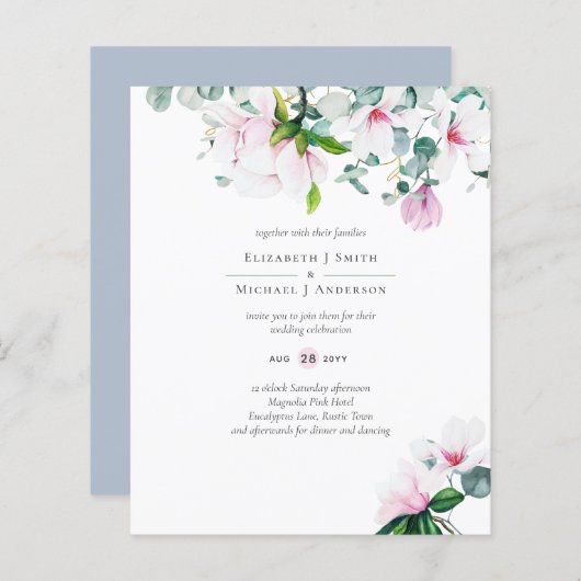 BUDGET Roze Magnolia's Salie Eucalyptus Blauwe Tro (Voorkant / Achterkant)