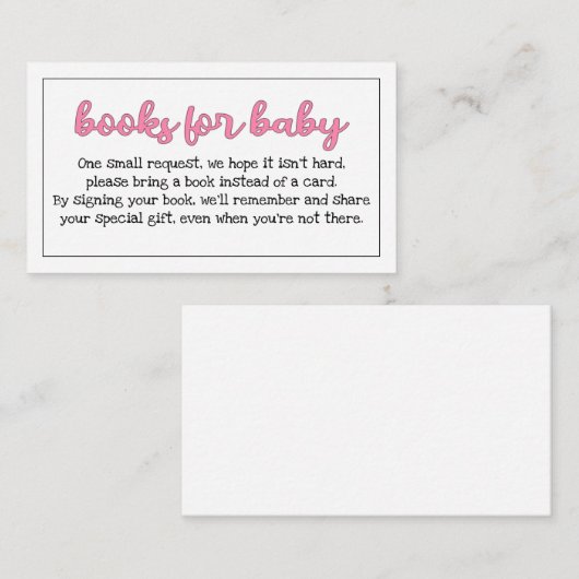 Budget roze/Meisje "Boeken voor Baby" Invoegen Informatiekaartje (Voorkant / Achterkant)