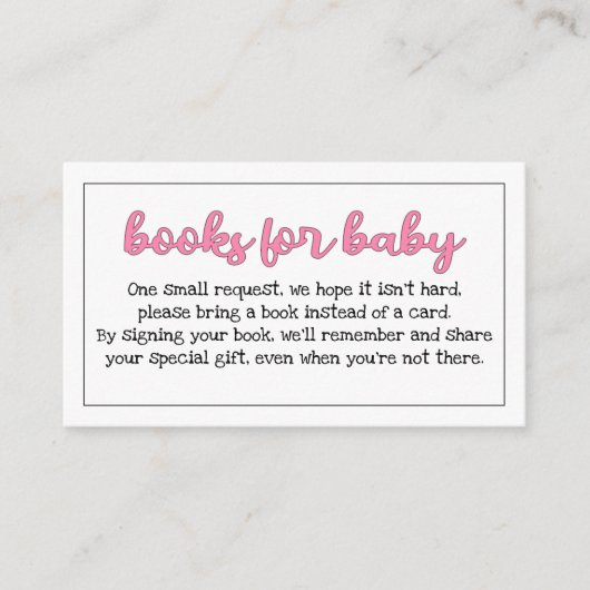 Budget roze/Meisje "Boeken voor Baby" Invoegen Informatiekaartje (Voorkant)